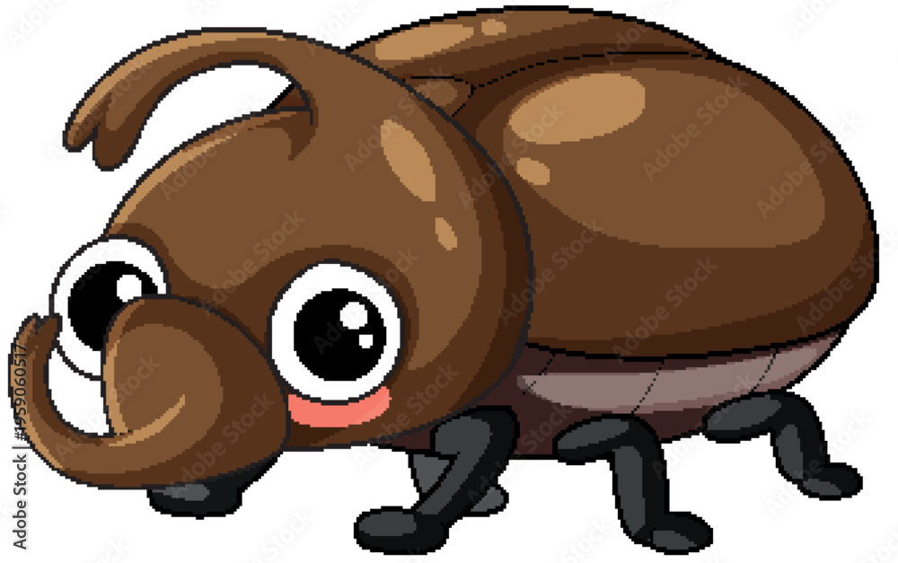 Obraz premium Cute Cartoon Rhinoceros Beetle Vector Illustration Isolated on White Background