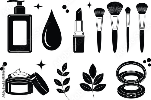 Cosmetic Beauty Icon Set Makeup Tools Perfume Brush Lipstick Skincare Vector Illustration Pack