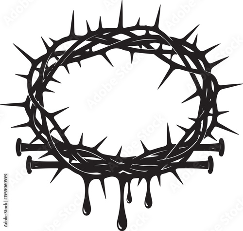 Silhouette of a crown of thorns with nails, Generative Ai