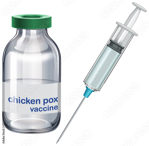 Chickenpox Vaccine Vial and Syringe Vector Illustration