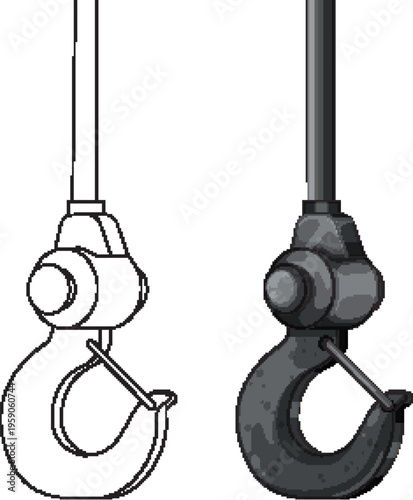 Industrial Crane Hook Vector Illustration with Color and Outline