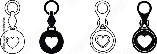 Heart Pendant Necklace Icon Set Love Jewelry Charm Silhouette Line and Solid Vector Illustration