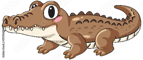 Cute Brown Crocodile Vector Illustration Isolated on White Background