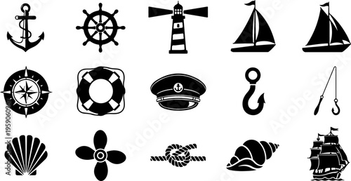 Nautical and Marine Vector Icon Set          