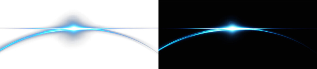 blue glowing horizon arc with bright lens flare for cosmic background or high tech space design and planetary sunrise effect png