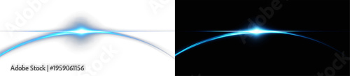blue glowing horizon arc with bright lens flare for cosmic background or high tech space design and planetary sunrise effect png
