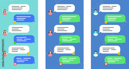 チャットコミュニケーションのスクリーン画面、吹き出しと会話の流れ