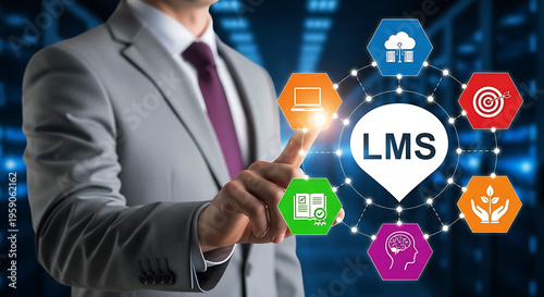 Businessman Touching ERP System Interface for Enterprise Resource Planning Control