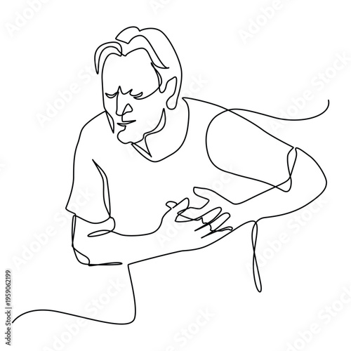Old man heart attack one line drawing. Old man heart attack single line illustration. Old man heart attack minimalist line art. Old man heart attack vector art
