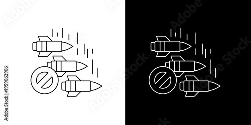 Single icon of symbolic graphic representing anti-war efforts and missile defense, depicting a powerful message of peace, security, and the prevention of conflict with a stop sign