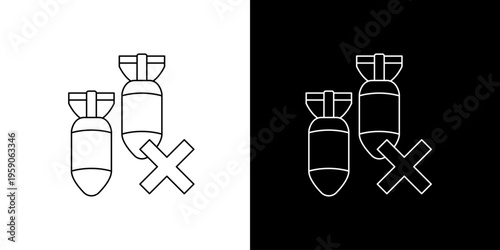 Icon Illustrations of two bombs with a cross mark symbolizing prohibition or no bombs