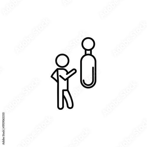 Stick Figure Person Punching Heavy Bag During Training Session.
