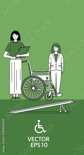 Supporting Accessibility: Illustration of Inclusive Design Featuring Ramp and Wheelchair
