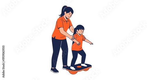 Supporting Child: A Supportive Adult Helps the Kid to Maintain Balance on a Board