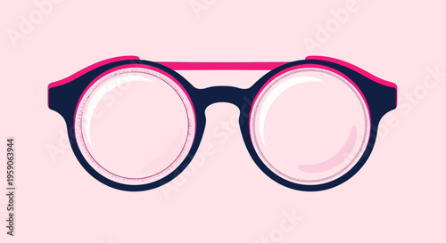 Stylish Round Glasses on Pink Background in a Minimalist Vector Graphic Design