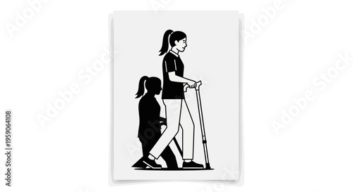 Supporting Mobility: Woman With Crutches Walking While Another Stands Nearby