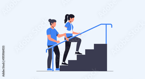 Supporting Physical Therapy For Limb Loss Patient While Navigating Staircase Rehabilitation Process