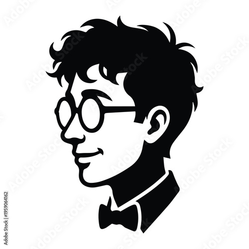 Nerd head logo emblem Icon Silhouette vector black design on a white background