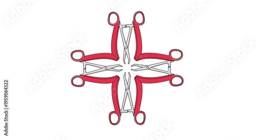 Surgical Instruments Arranged Creatively in a Cross Formation against a White Background