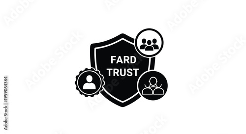 Trust, security, and protection icons, FARD TRUST shield logo, black and white vector graphics