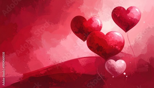 Deep Crimson Light Fade Background: Passionate Red Gradient with Romantic Floating Hearts for Valentine’s Day Event Banners, Night Club Branding, and Dramatic Love Story Visuals