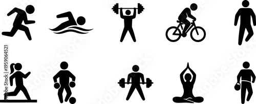 Yoga exercise fitness icons for healthy lifestyle and wellness activities