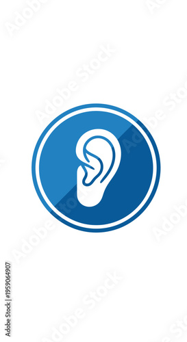 Symbolic Ear Icon Within Blue Circle Representing Hearing, Perception, and Audio Awareness