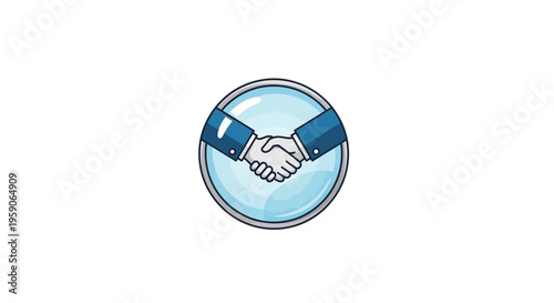 Symbolic Handshake Illustration In Blue Circle Representing Agreement And Partnership, Design