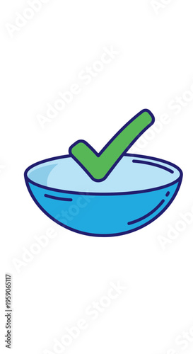 Symbolic Representation of Correctness and Completion with a Blue Bowl and Green Checkmark