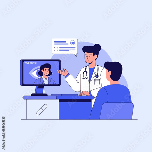 Telemedicine Consultation: Doctor Explains Eye Clinic Visit To Patient During Virtual Appointment