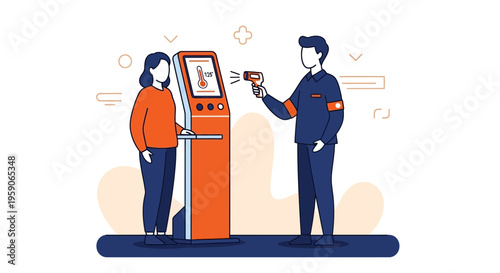 Temperature Check Protocol Illustration: A Person Being Screened for Fever Prevention