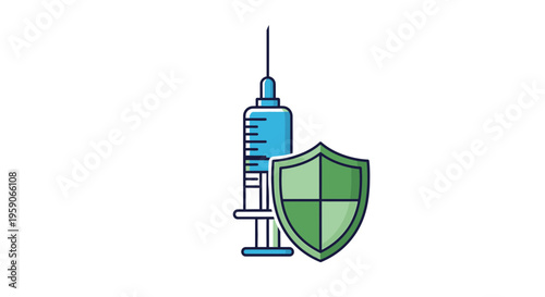 Vaccination And Defense Icon: Medical Syringe With Green Shield Representing Protection