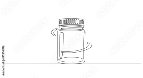 Minimalist Line Art Drawing of a Small Glass Jar with Lid and Swirl Motion