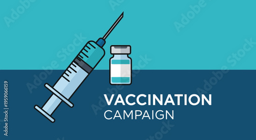 Vaccination Campaign: Medical Illustration Depicting Syringe And Vaccine Bottle, Healthcare