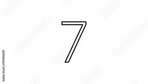 Minimalist Black Outline Number 7 on White Background