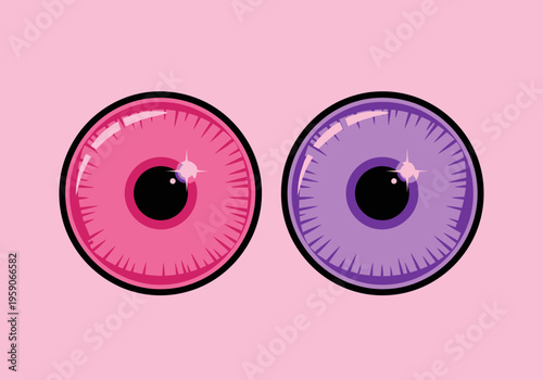 Vibrant Eye Pair with Unique Hues and Expressive Detail on a Soft Pink Background