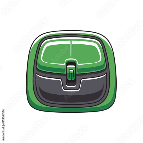 Vibrant Green Backpack Illustration: Compact Design Featuring Detailed Shadowing on White Background