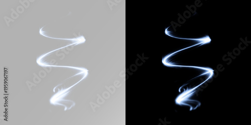 Принти на полотні Swirling white neon light trail with glowing magic spark for futuristic energy e