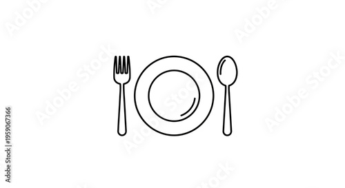 Minimalist Icon: Plate with Fork and Spoon, Simple Line Art for Dining and Food Concepts