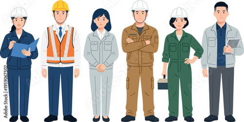 A vibrant illustration depicting a diverse team of professional workers, showcasing expertise and unity across construction, engineering, and various industrial sectors