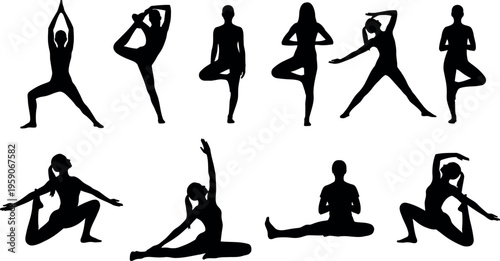 Yoga poses silhouettes for flexibility and wellness various asanas for mind and body
