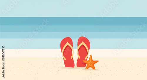Beach, summer, flip flops, sandals, starfish, sea, shore