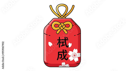 A traditional Japanese Ema amulet for good luck and wishes, featuring floral designs and Japanese calligraphy