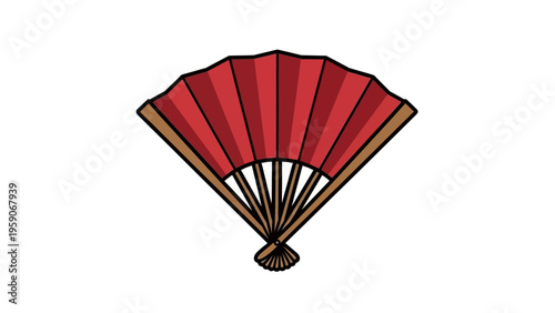 A vibrantly red folding fan with wooden handles, a traditional Japanese accessory for cooling and decoration, perfect for cultural events and artistic expression