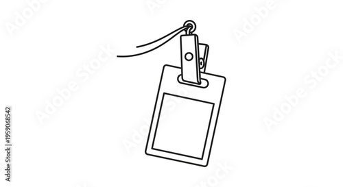 Lanyard ID Badge Holder with Clip and String - Simple Line Art Icon