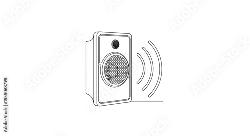 Line Art Drawing of a Wireless Speaker Emitting Sound Waves
