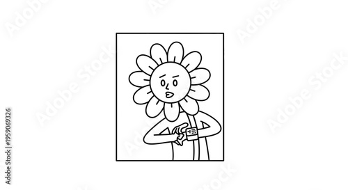 Worried Flower Character Checks Watch, Running Late, Cartoon Style