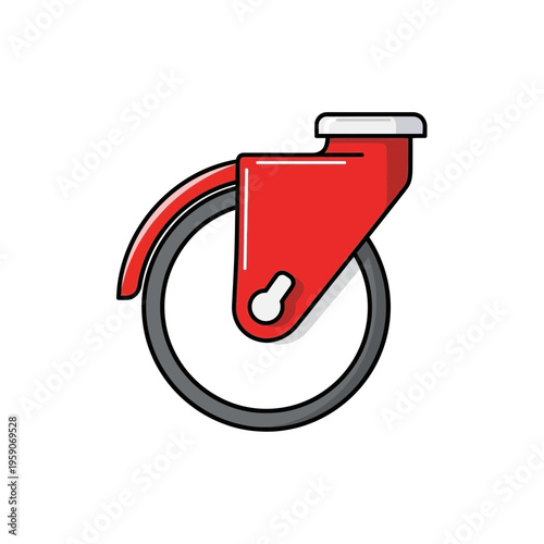 Vibrant Red Caster Wheel Illustration: Modern Design for Industrial Applications and Mobility