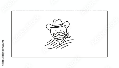 Whimsical Cowboy Character with Mustache and Bandana, Hand-Drawn Style