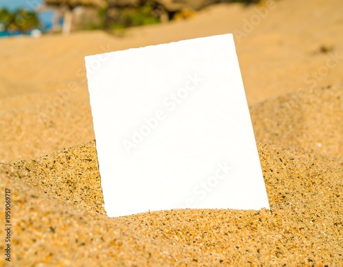 Blank paper on sandy beach